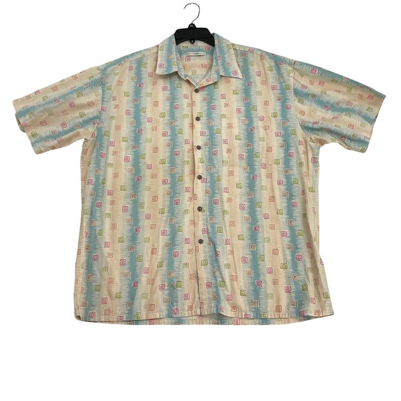 Moda Campia Moda Other - Moda Campia Moda Mens XL Cotton Button Down Shirt Geometric Spiral Ikat Teal Tan